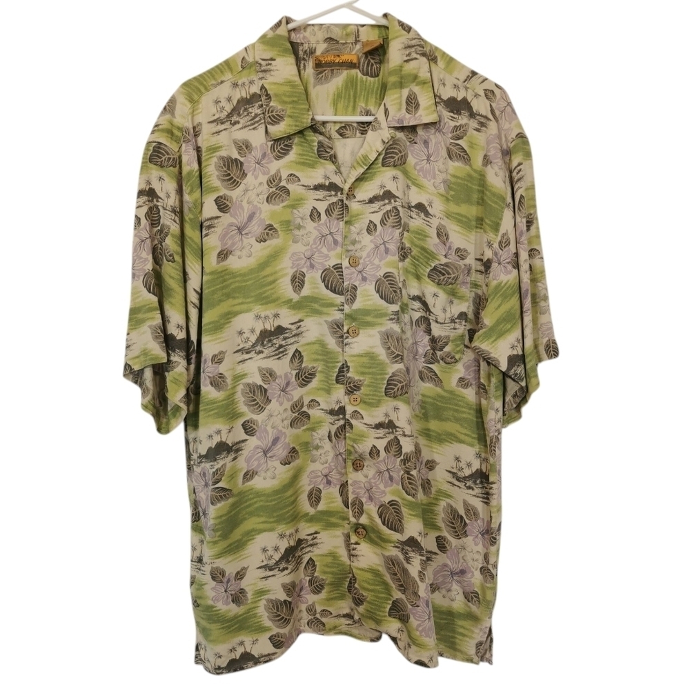Bobby Chan 100% Silk Tropical Casual Short Sleeve Button Down Shirt - Sz L